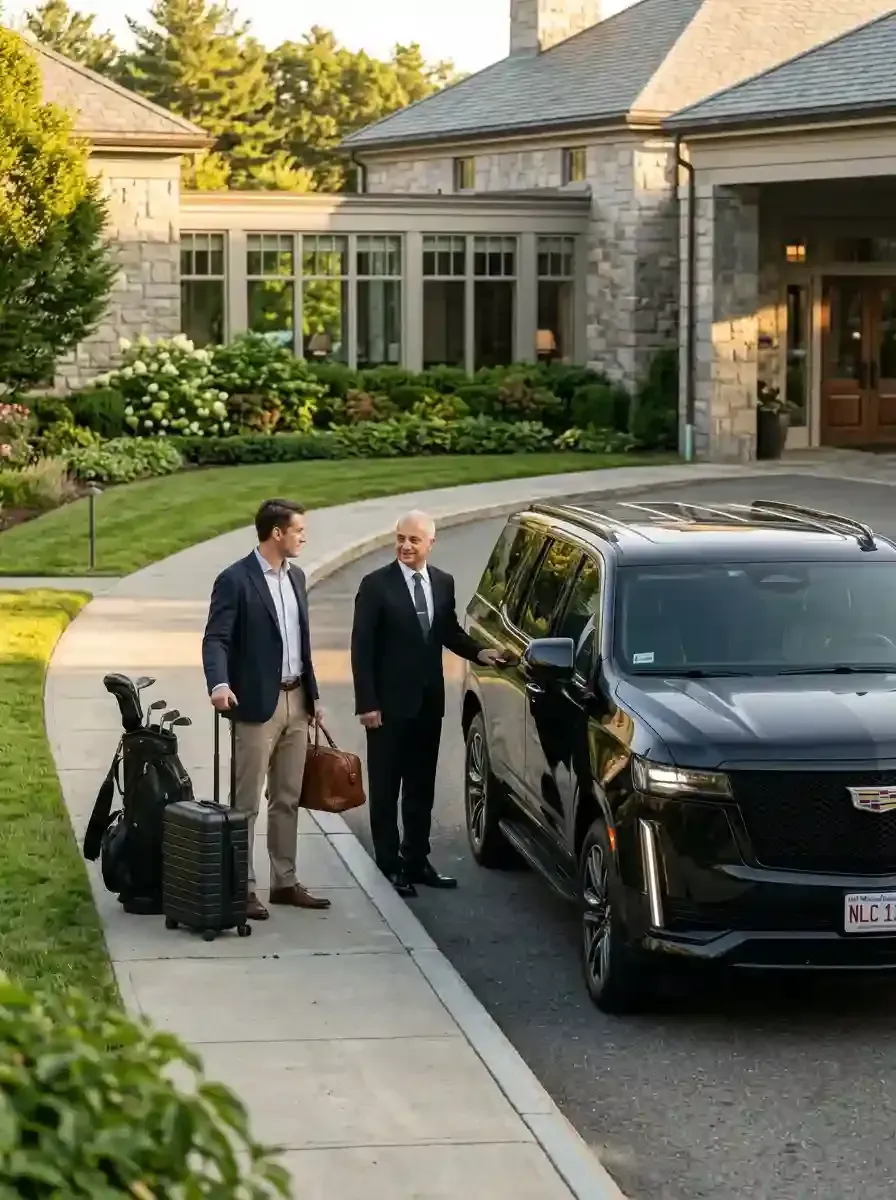Traveler using private black car service from Westwood to Boston Logan International Airport