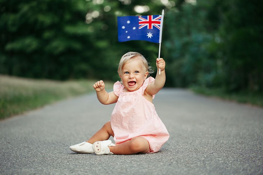 Australian girl holding a flag