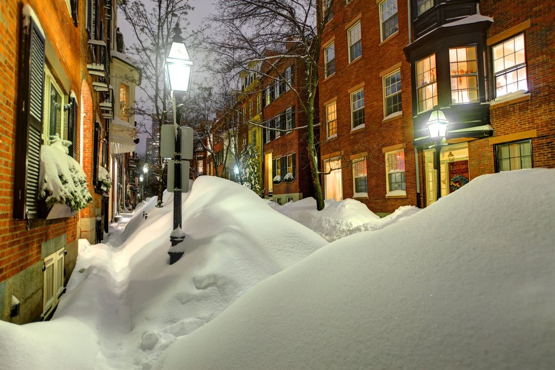 Snow on streets in Boston