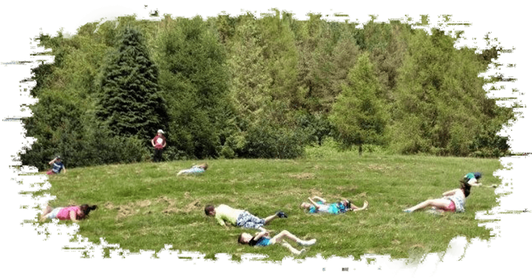 Children lying on the grass