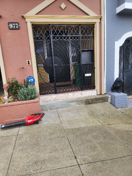 The front door of a building with the number 917 on it