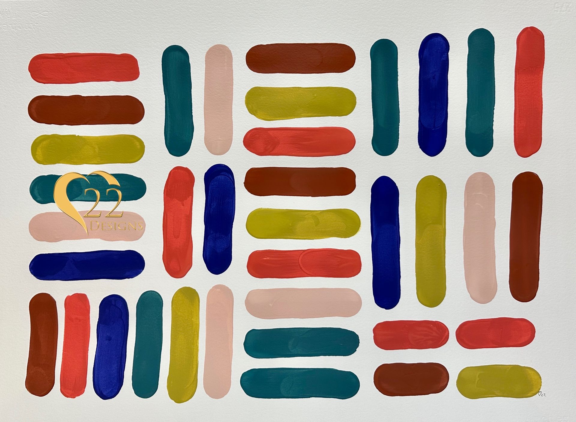 A painting of colorful lines on a white background