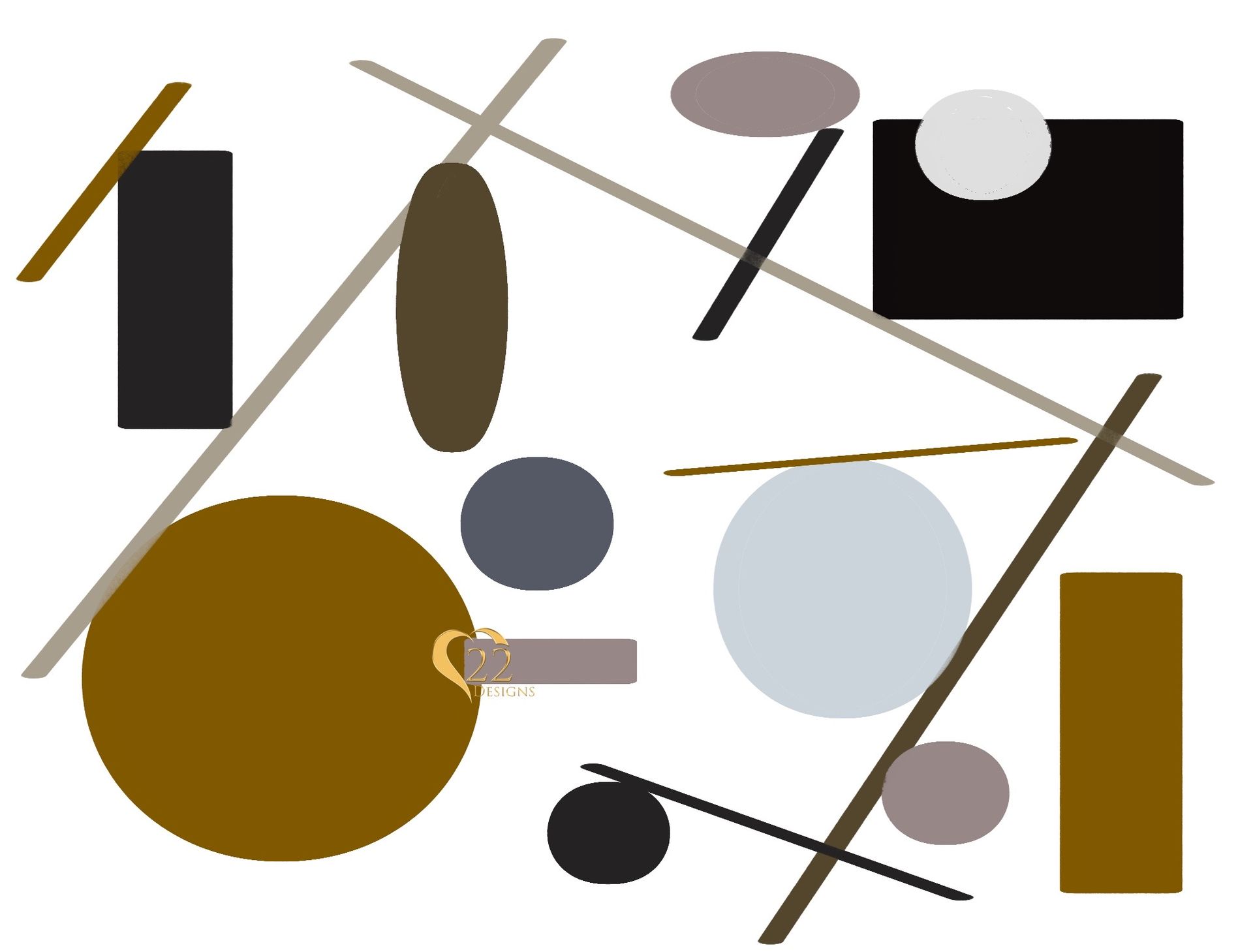 A collage of geometric shapes and lines on a white background.