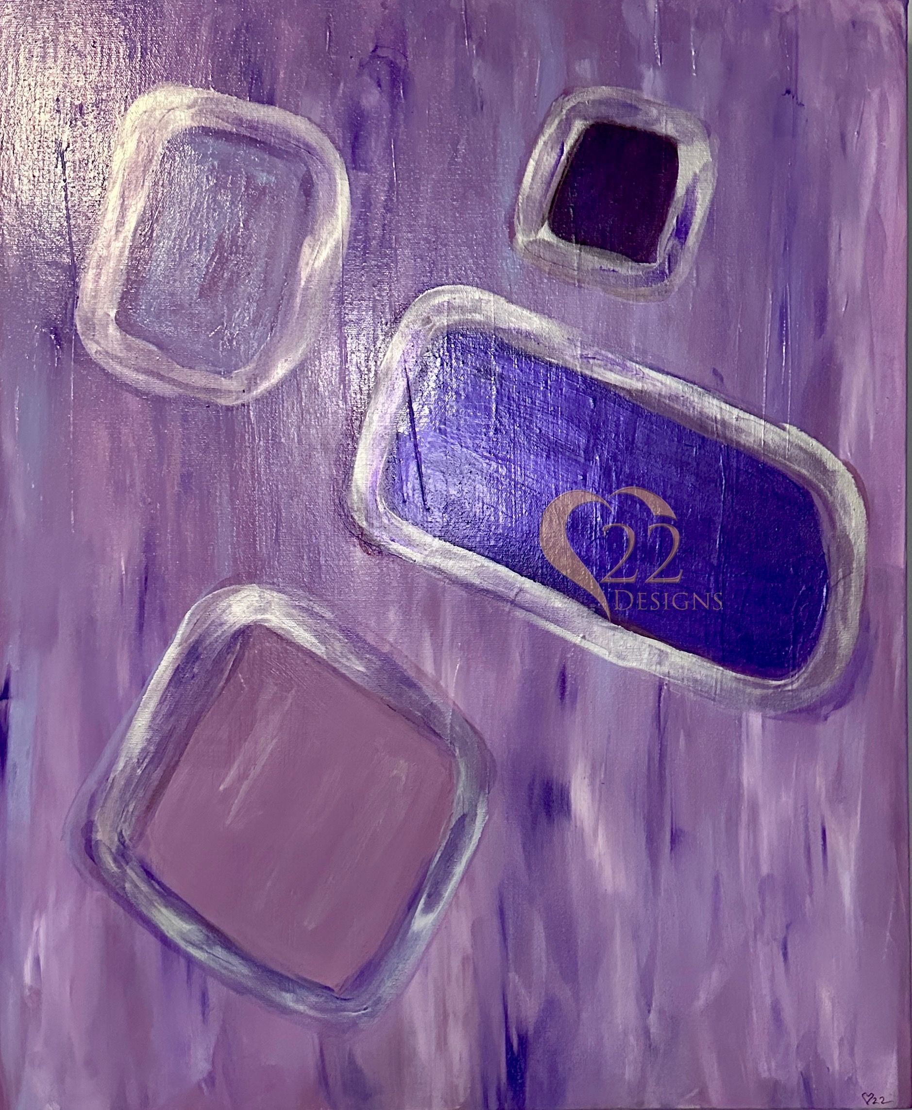 It is a painting of purple squares on a purple background.