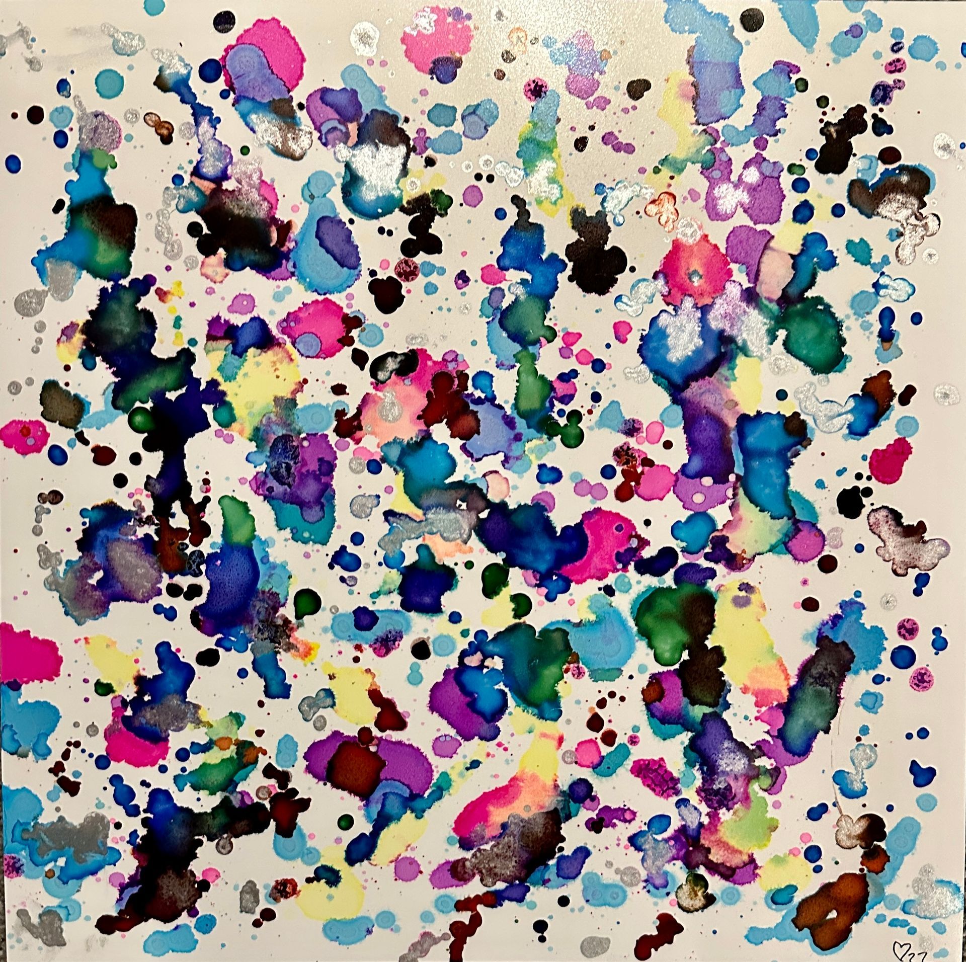 A painting with a lot of colorful spots on it