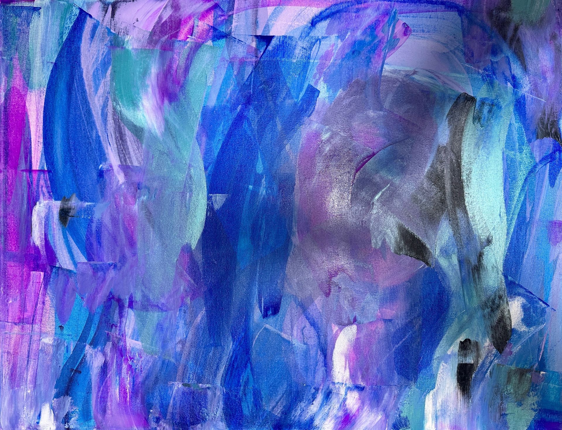 A close up of a blue and purple abstract painting.