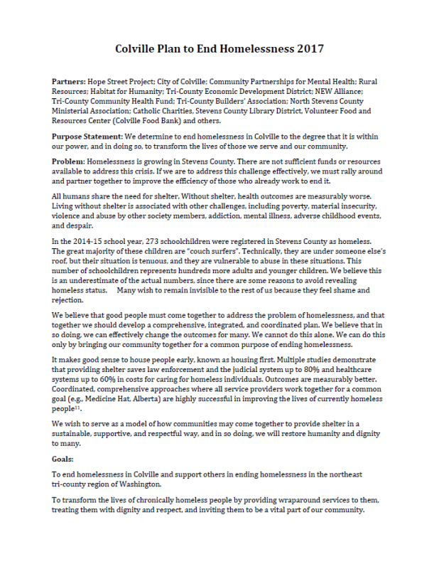 Colville Plan to End Homelessness 2017