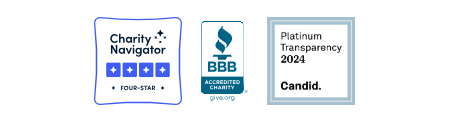 A Charity Navigator four-star rating, BBB accreditation, and GuideStar Platinum Transparency seal shown on the American Cancer Society donation form