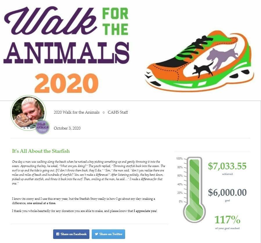 Screenshot of example of a participants personalized fundraising page