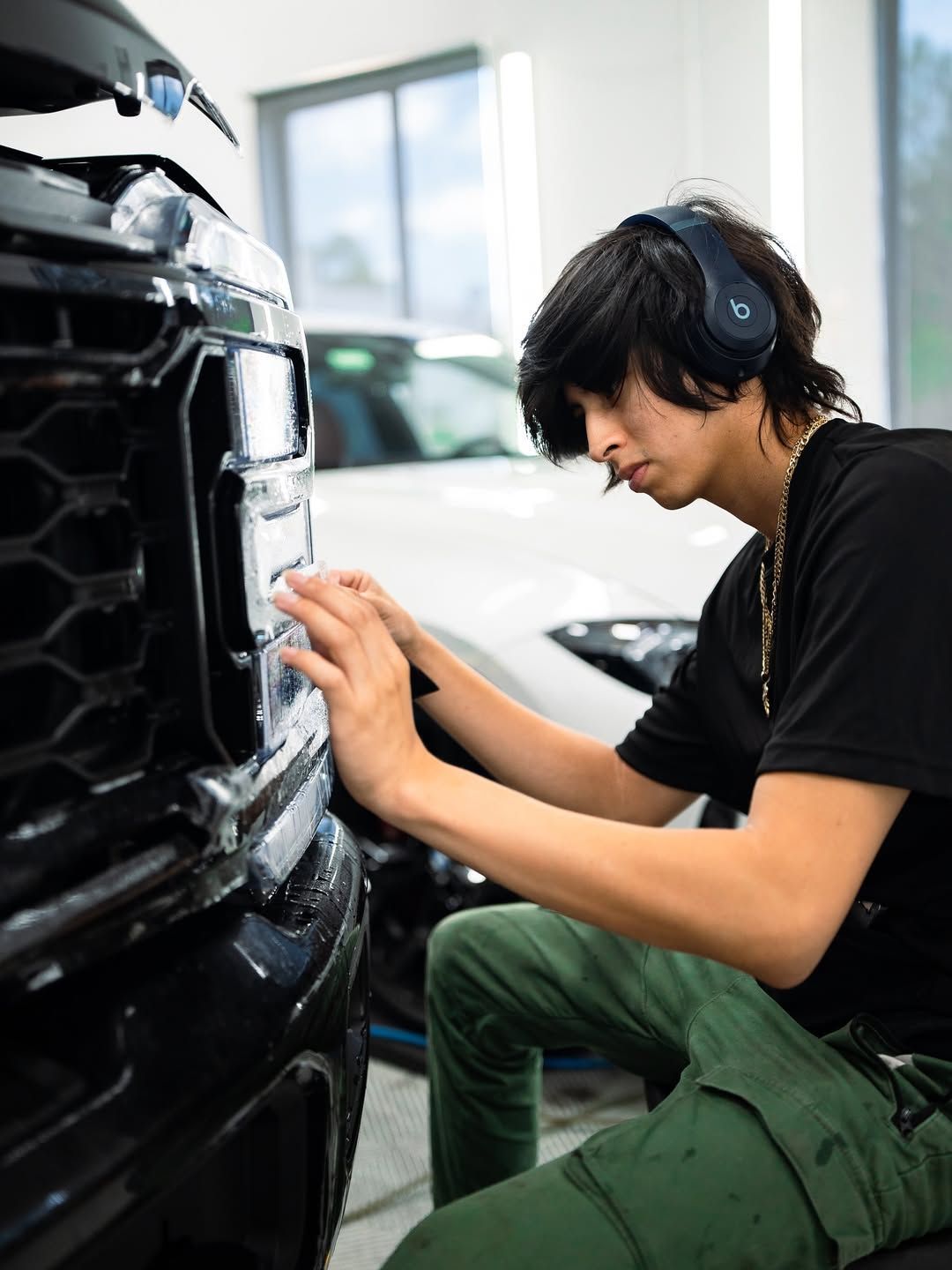 red car with window tint
