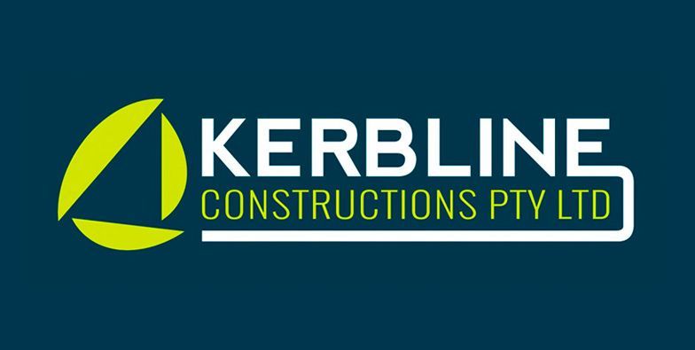 The kerbline constructions pty ltd logo is on a blue background.