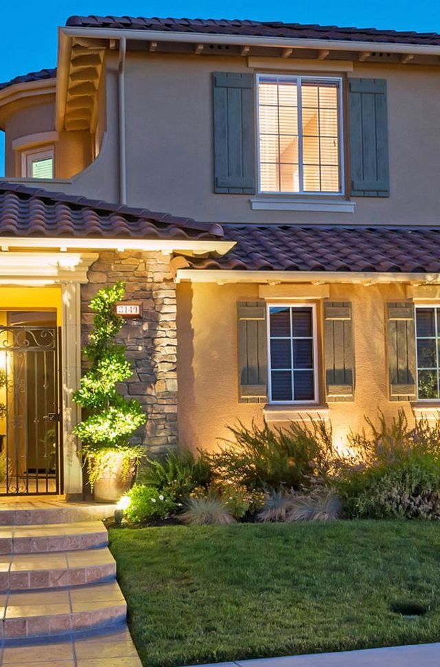 Front View of a Residential House at night