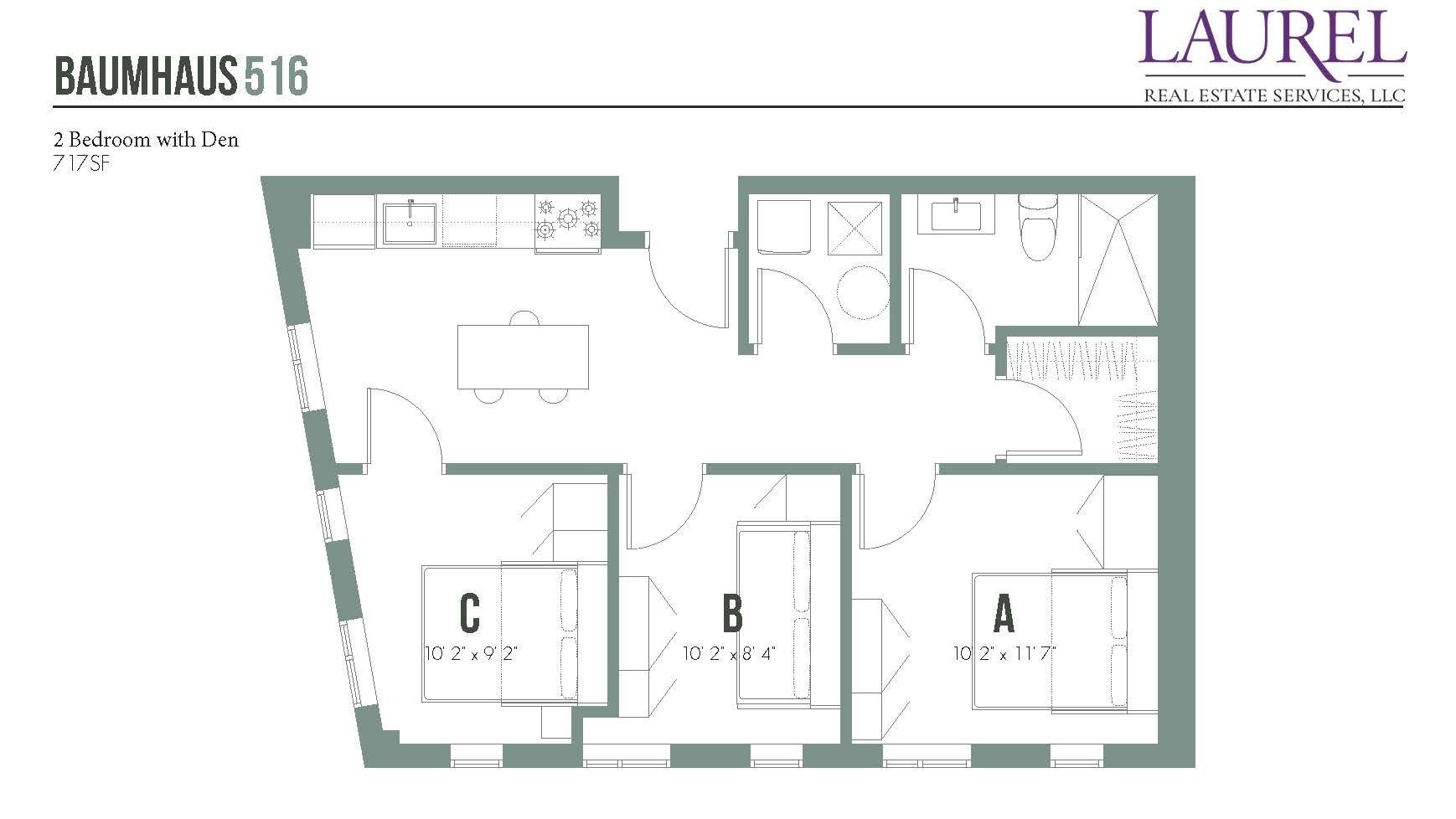 2 bedroom with den floor plan
