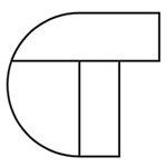 A black and white drawing of a letter t on a white background.