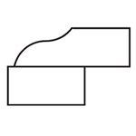 A black and white drawing of a rectangle with a curved edge.