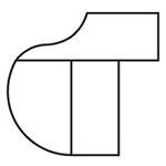 A black and white drawing of a letter t on a white background.