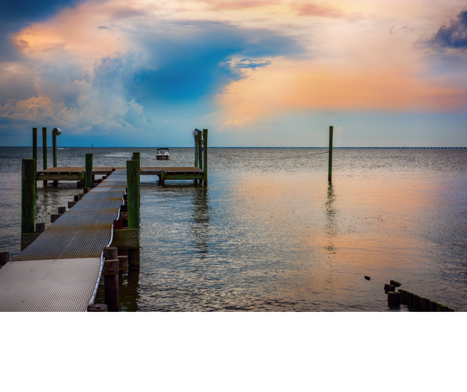 A picture of water with a walkway to a pier over the water in Slidell, LA