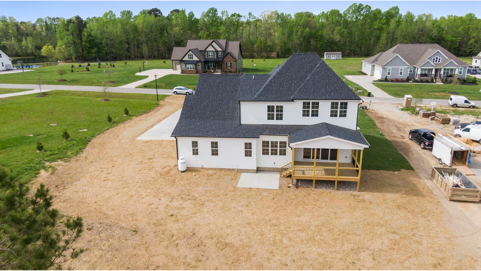 A picture of a white two story house from above in Slidell, LA