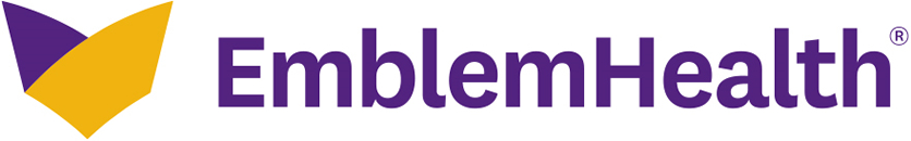 EmblemHealth logo, featuring a purple and gold design beside purple text.
