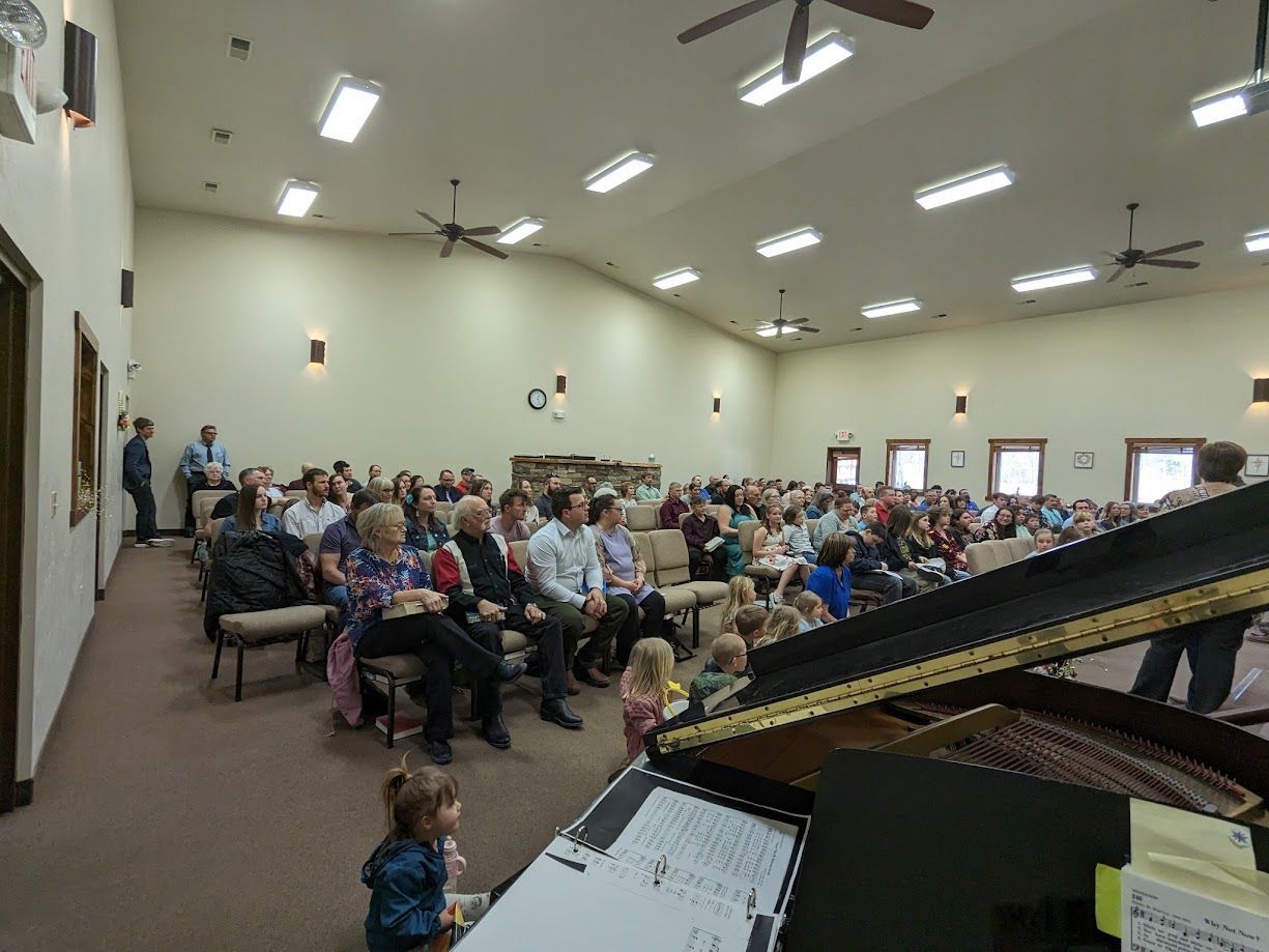 A Sunday congregation gathered together in the sanctuary