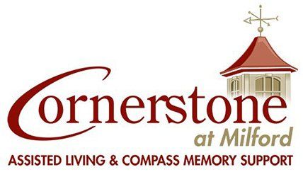 The logo for cornerstone at milford assisted living and compass memory support