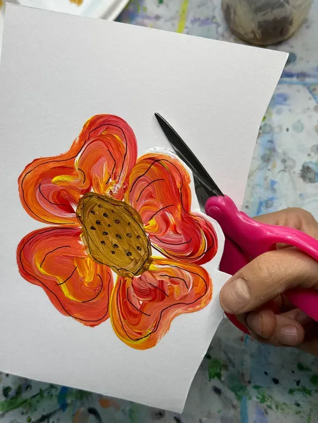 flower painting being cut out
