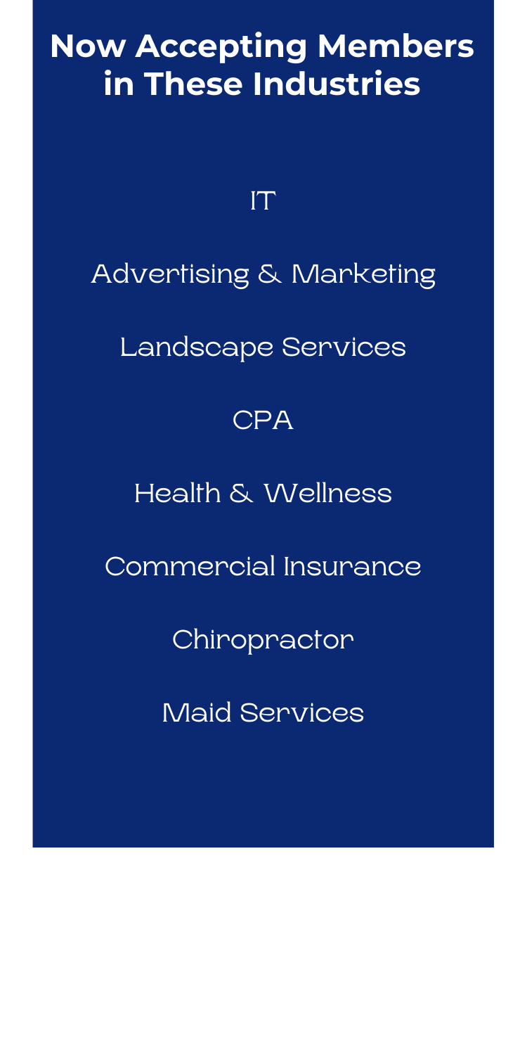 A blue sign that says now accepting members in these industries