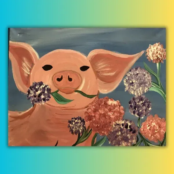 piggy with flower painting