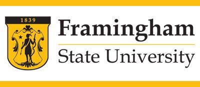 The logo for framingham state university is yellow and black.