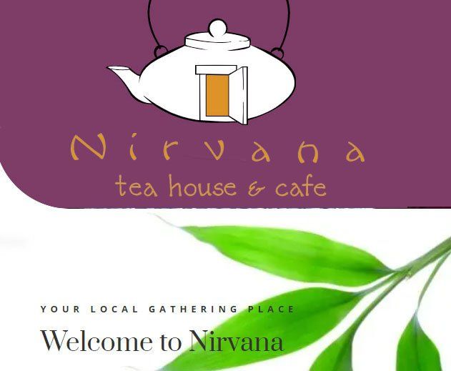 An advertisement for nirvana tea house and cafe