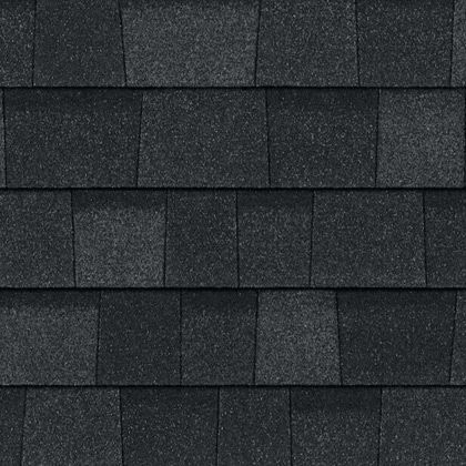 A close up of a black shingle roof.