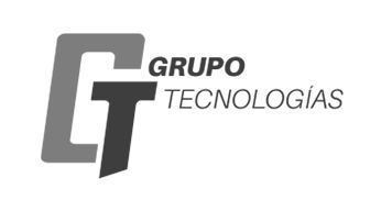 Un logo en blanco y negro para grupo tecnologias sobre un fondo blanco.