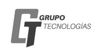 Un logo en blanco y negro para grupo tecnologias sobre un fondo blanco.