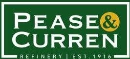 The logo for pease & curren refinery is green and white.