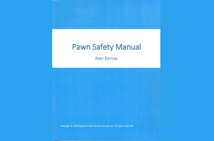 A blue book titled pawn safety manual on a blue background