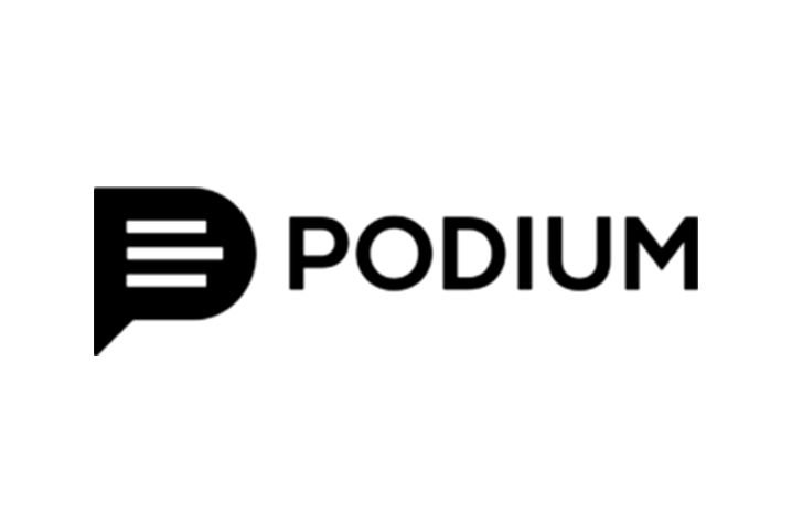 A black and white logo for podium on a white background.