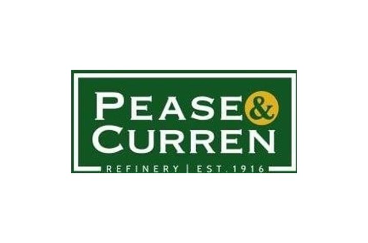 The logo for pease & curren refinery is green and white