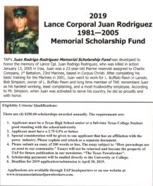 A poster for the lance corporal juan rodriguez memorial scholarship fund