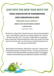 A flyer for the texas association of pawnbrokers