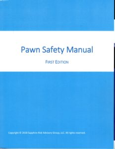 A blue book titled pawn safety manual first edition