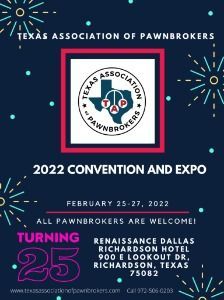 A poster for the texas association of pawnbrokers convention and expo