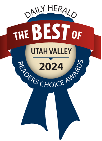 Daily Herald “The Best of Utah Valley 2024 Readers Choice Awards” blue and red ribbon logo