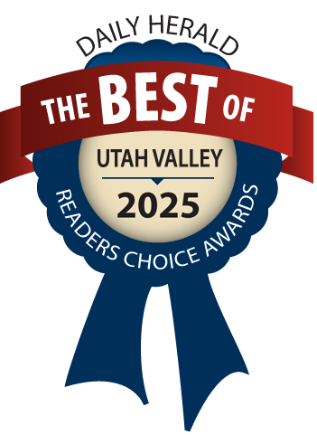 Daily Herald Best of Utah Valley 2025 Readers Choice Awards ribbon emblem in red, white and blue