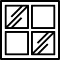 2x2 grid of squares with diagonal stripes in the top-left and bottom-right squares