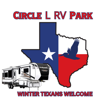 A rv park logo with a rv park circle l logo.