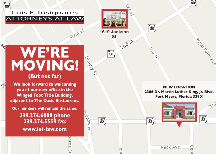 Moving Office graphic - new location 2306 Dr. Martin Luther King Jr. Blvd Fort Myers, FL