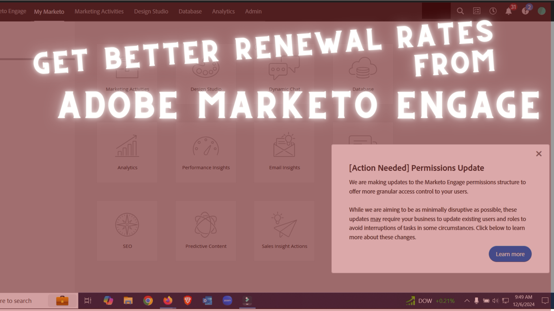 A computer screen with the words get better renewal rates from adobe marketo engage