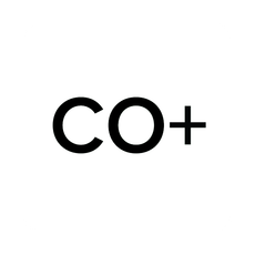 A black and white logo for a company called co +.