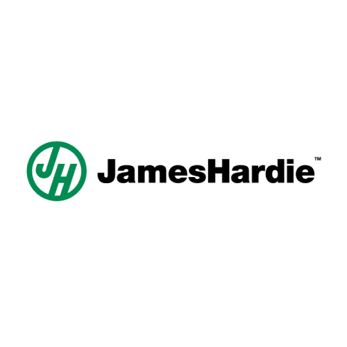 The james hardie logo is green and black on a white background.