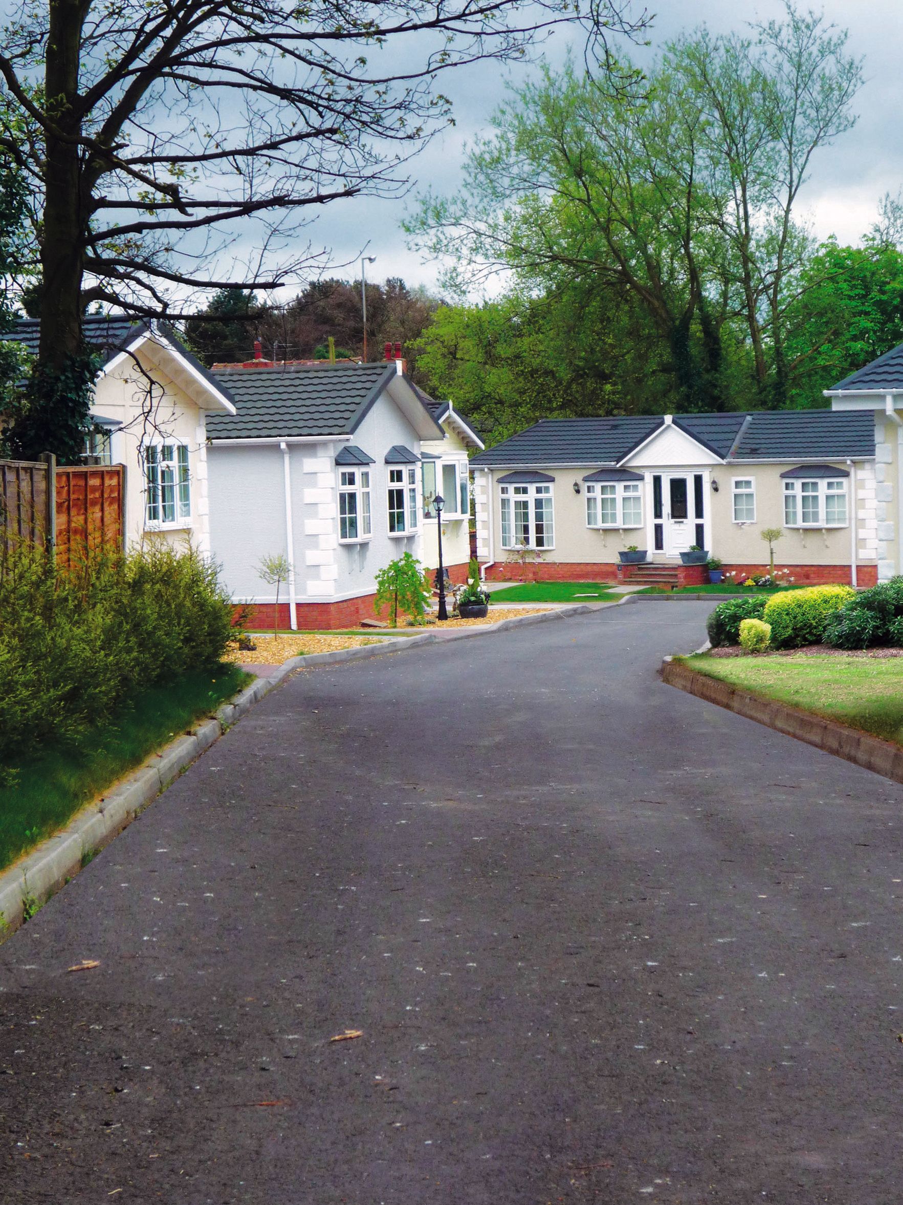 A row of houses are lined up on the side of a road